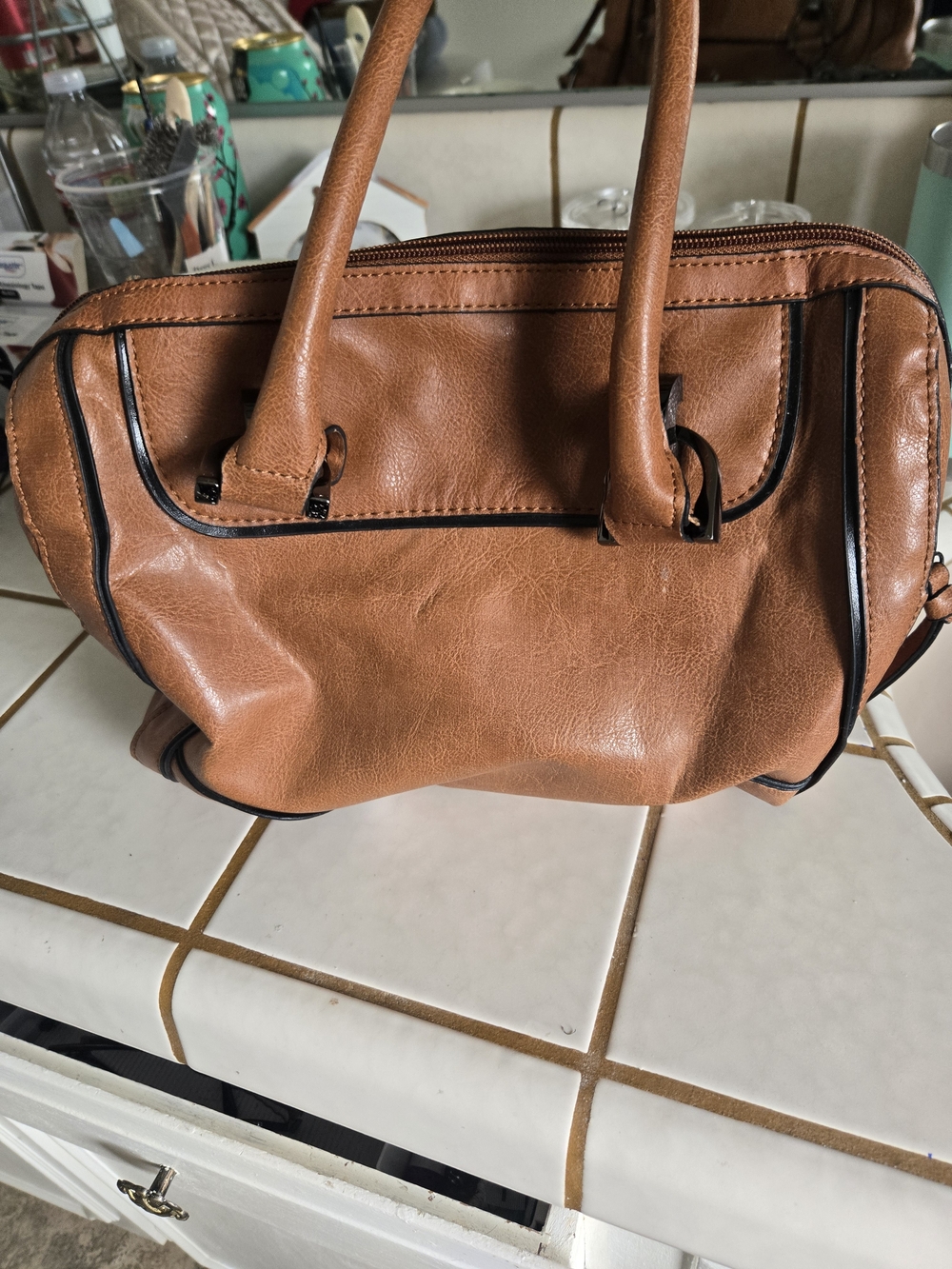 London Fog Tan Wristlet Clutch with Black Trim